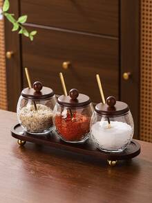 1pc Glass Seasoning Jar, Suitable For Tabletop Decor, Home And Kitchen Condiment Storage - Glass Condiment Jars - View 5