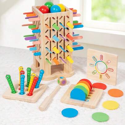 Parent Child Interaction With Wooden Sticks, Two Person Battle Space, Logical Thinking Training, Early Childhood Education, Three In One Stick Game, Baby's Wooden Stick, Color Classification, Pitching, Montessori Wooden Toys, Children's Parent-Child Interaction, Tabletop Game, Thinking Training, Color Classification, Cup Coin Insertion, Stick Game, Party, Social, Wooden Toy Gift