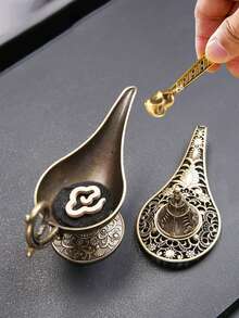 1/2 chiếc lư hương hình đèn và kẹp hương màu vàng, thích hợp để đốt xô thơm, sáp thơm, trang trí nhà cửa theo phong cách cổ điển, trang trí nhà cửa sáng tạo cá nhân hóa. - Đồng - Xem 6