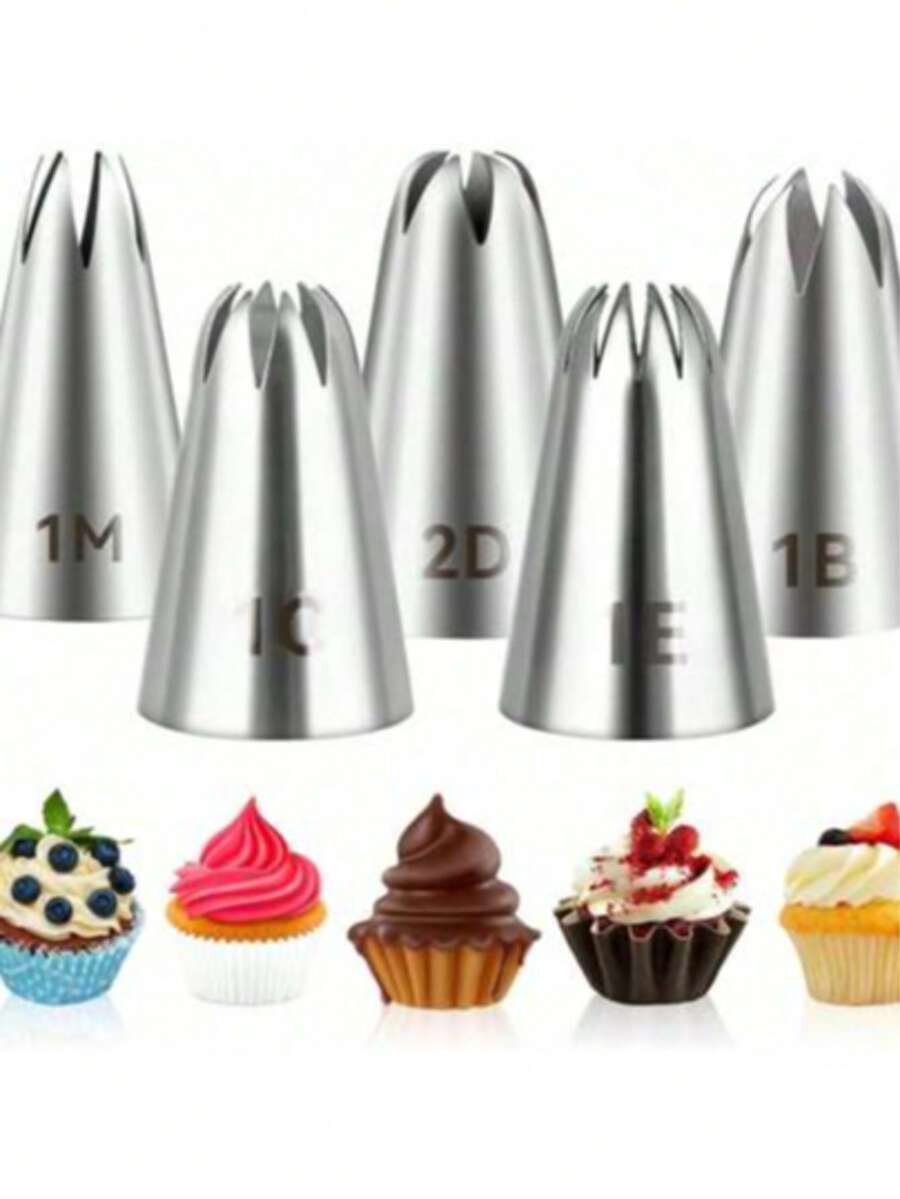 5pcs/Set 430 Stainless Steel Cake Decorating Piping Tips Set - Seamless Welded Polished Anti-Rust, Suitable For Home Kitchen And Baking - Silver - View 1