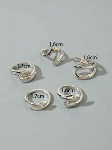 5件/6件/7件套简约优雅奢华不对称几何交叉镶钻复古光滑戒指套装，女士适用，适合派对、聚会、送礼