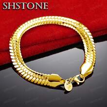 18K Gold Plated 10mm Flat Snake Bone Bracelet, Suitable For Men And Women, Exquisite Luxury Party Jewelry Wedding Accessory Gift - Gold - View 3