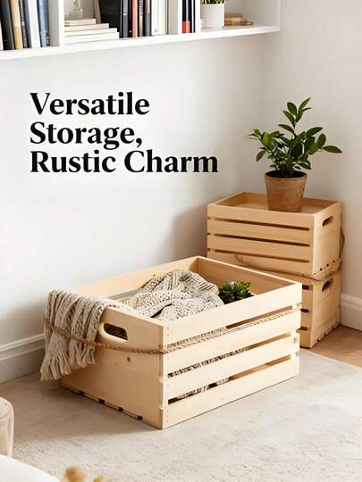 Unfinished Wood Crate, 18 In X 12.5 In X 9.5 In