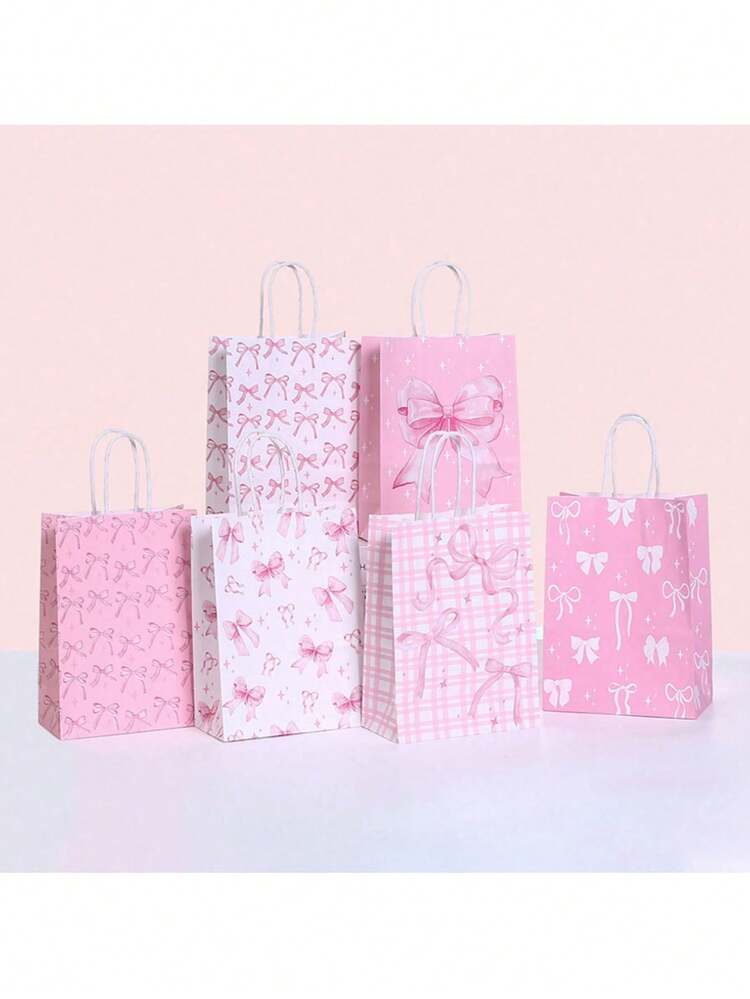 2pcs Pink Bow Gift Bags With Handles, Suitable For Weddings, Bridal Showers, Birthdays, Favors, Holidays, Valentine's Day, Party Gifts - Multicolor - View 6