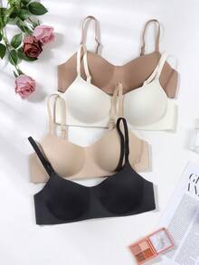 Set de 4 sujetadores inalámbricos sin costuras para adolescentes - Sujetadores diarios cómodos inalámbricos, disponibles en colores neutros y negro, amigables con la piel y ligeros, perfectos para uso diario - Multicolor - Ver 4