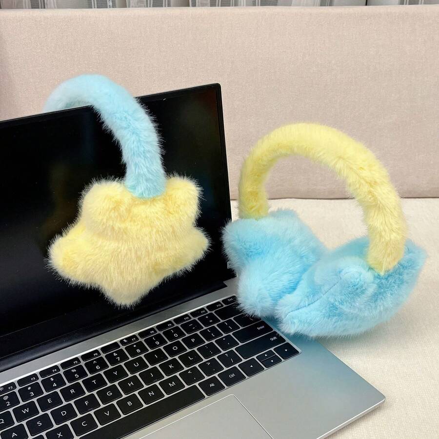 Winter Macaron Color Series Outdoor Cycling Warm Ear Muffs Plush Color-Block Five-Pointed Star Ear Covers Cold-Proof Headphone Style Ear Muffs For Women - Yellow - View 1