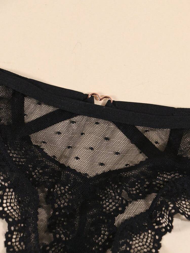 对比色蕾丝镂空性感内裤，黑色 - 黑色 - 查看 4
