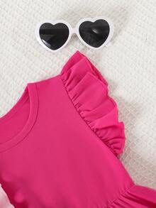 Bộ 3 món thời trang cho bé gái, gồm váy tay bồng in hình trái tim và váy phối màu trơn, thích hợp mặc mùa hè. - Màu Hồng Tươi - Xem 7