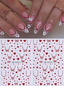 2片红色爱心蝴蝶结美甲贴纸，3D自粘浪漫爱心图案美甲贴，情人节美甲装饰，易于粘贴，适合女性，爱心美甲贴纸，美甲用品 - 紅色 - 查看 3
