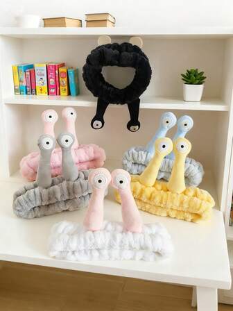 Funny Snail Eyes Spa Headband & Wristbands Set, Coral Fleece Bathroom Hair Band For Women - Soft Plush Face Washing & Skincare Accessory, Elastic Hair Holder, Christmas Gifts, Halloween Costume (1PC)