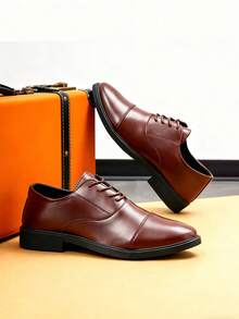 男士棕色系带正装皮鞋 - 适合婚礼、商务、毕业典礼及休闲场合的正式真皮正装鞋 - 棕色 - 查看 3