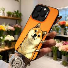 Cubierta de teléfono con diseño de perro shiba inu naranja para iPhone con texto CASETTO ideal para uso diario y regalos Aplicable a los teléfonos de la serie Apple y Galaxy - Negro - Ver 6
