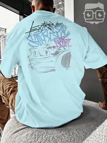 Oversized Streetwear T-Shirt Graffiti Sports Car 3259 VEST NERD - 淺藍色 - 查看 6