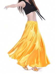 Chân váy maxi khiêu vũ thời trang, chân váy phồng xẻ tà đôi bằng satin dành cho nữ, thích hợp cho múa bụng, flamenco, nhạc rock. - Nhiều màu - Xem 19