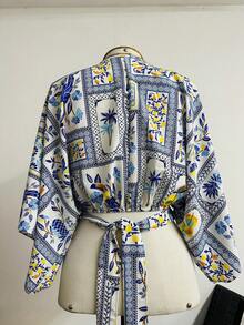 KISTYLE Crepe Blouse With Batwing Sleeves And Tie Detail - 淺藍色 - 查看 4