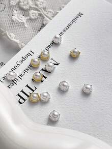 10 chiếc charm móng tay hình hoa ngọc trai giả 3D màu vàng và bạc, phụ kiện làm móng cao cấp cho ngày Valentine, phù hợp cho nhiều mục đích trang trí móng tay DIY. - Nhiều màu - Xem 4