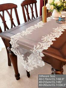 1 件 100% 涤纶刺绣桌旗，银色绣花线，婚礼和派对桌布 - 白色 - 查看 16