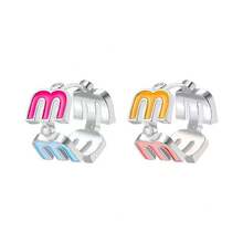 1 Pair Minimalist Dopamine Colorful Enamel Letter Ear Cuffs, Niche Unique Sweet & Edgy Ear Jewelry, Vibrant Accessory For Daily Wear, Casual Outfits, Street Style Looks, Birthday Gifts - 銀色 - 查看 6