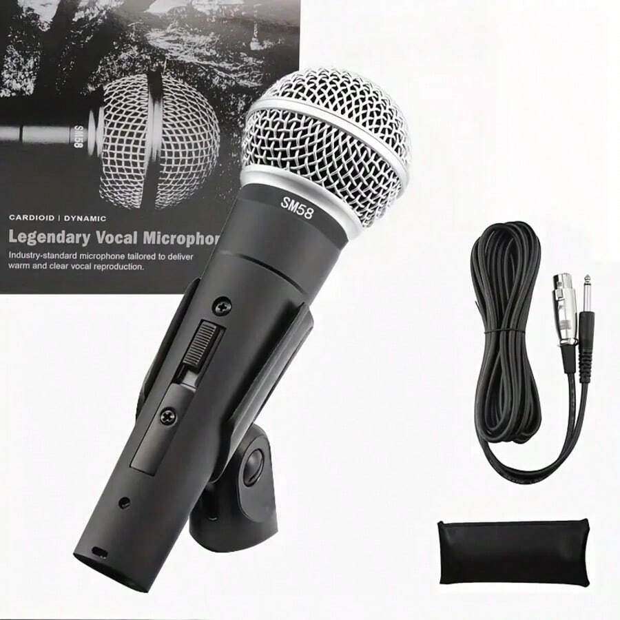 Professional Metal Wired Cardioid Dynamic Microphone Handheld Microphone Legendary Human Voice Microphone With 3m 6.35mm XLR Cable For Stage Performances, DJ, Karaoke, OK, Recording Of Human Voice Performances, Live Streaming - 黑色 - 查看 1
