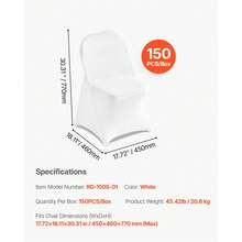 150 Pcs White Chair Covers, Polyester Spandex Chair Cover, Stretch Slipcovers For Wedding Party Dining Banquet Flat-Front Chair Covers, Fits Chair Measures Up To 17.72 X 18.11 X 30.31 Inch - White (150pcs, short, fully covered) - 查看 7
