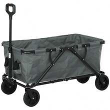 Outsunny Garden Trolley With 120kg Load Capacity, Foldable Transport Cart With 160L Canvas In Dark Grey - 1 - View 1