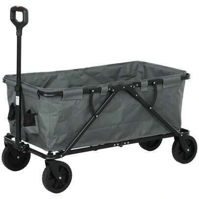 Outsunny Garden Trolley With 120kg Load Capacity, Foldable Transport Cart With 160L Canvas In Dark Grey