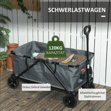 Outsunny Garden Trolley With 120kg Load Capacity, Foldable Transport Cart With 160L Canvas In Dark Grey - 1 - View 6