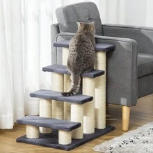 PawHut 4-Step Step Stairs For Dogs And Cats, Soft Plush, Gray, 60x40.5x59cm - 1 - 查看 3