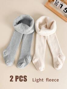 2条装儿童连裤袜，婴儿幼儿打底裤，女童连裤袜，加厚保暖：带保暖内衬，纯色/条纹，适合寒冷季节 - 彩色 - 查看 20