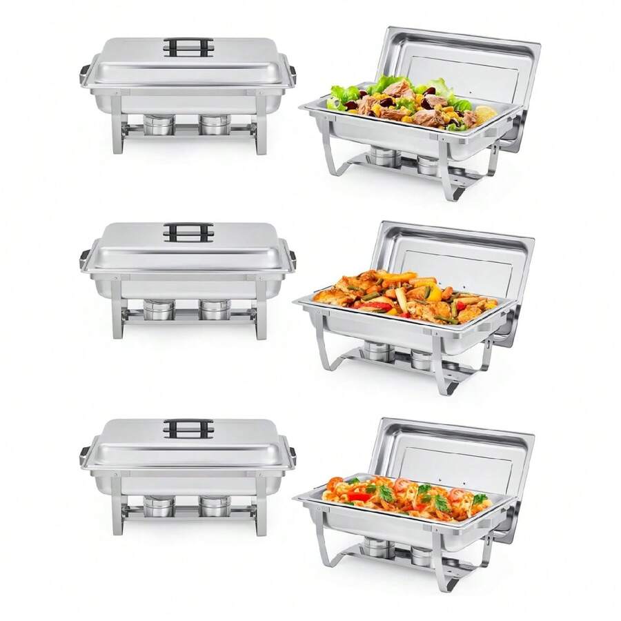 mteryoing 2/4/6 Pack Rectangular Chafing Dish, Single Compartment Stainless Steel Buffet Warmer Set, Complete Food Server For Catering, Wedding Events, Home Parties - 6 件裝 - 查看 1
