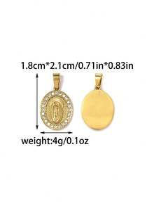 1pc/Pack 304 Stainless Steel Rhinestone Religious Series Pendant, 18K Gold Plated Fashionable Versatile Necklace Charm - Gold - View 9