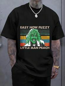 Men's Print T-Shirt - Easy Now Fuzzy Little Man Peach Casual Round Neck Short Sleeve Tee For Urban Streetwear, All-Season Comfort Fit
-Black - 黑色 - 查看 1