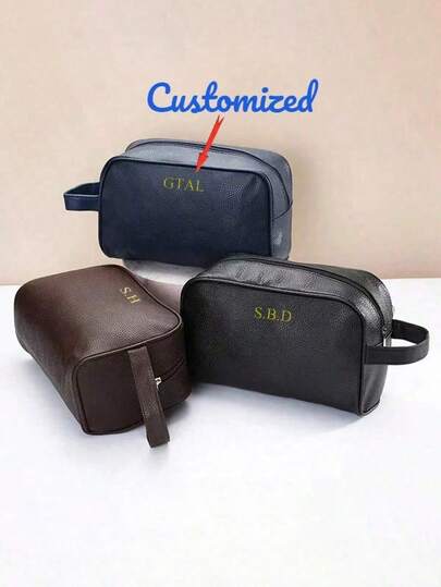 1pc Customized Name Or Letter Printed Large Capacity Men's Toiletry Bag, Personalized Men's Business Travel Zipper Portable Grooming Pouch, Multi-Functional, Versatile, Spacious, Lightweight, Practical, Multi-Purpose, Colorful, Cute, Minimalist, Y2K, Minimalism, Commute, Business Casual, All-Match, Customized, Personalized,Suitcases Travel Luggage