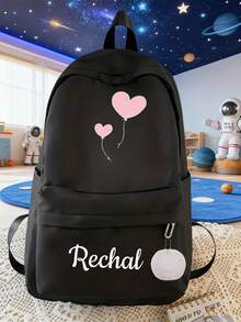 Customized Exclusive Backpack With Heart-Shaped Balloon Print, Back To School Season Gift, Clear And Simple, Printed With Personalized Name Or Holiday Wishes. This Brand New Back To School Backpack Features A Nylon Zipper Design, Making It Versatile And Casual. You Can Print Your Name, Letters, Lucky Numbers, Etc.