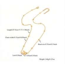 1pc New Fashion Initial Pendant Golden Stainless Steel Bead Chain Necklaces For Women - Yellow Gold - View 2