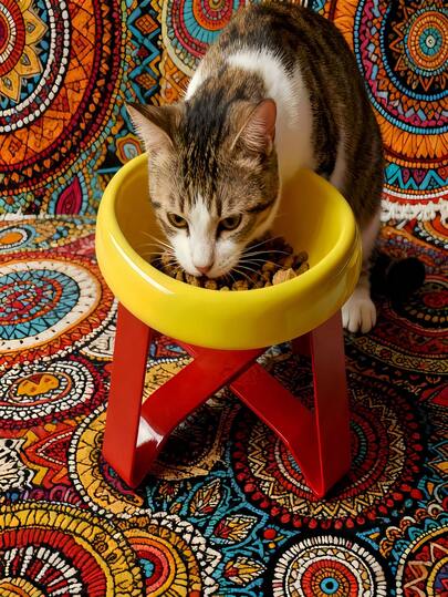 1 pieza Tazón elevado para mascotas tipo macaron - Lindo tazón de comida/agua para gatos/perros, con forma de OVNI anti-babeo, diseño elevado para gatitos/cachorros, antideslizante y fácil de limpiar, suministros para mascotas, adecuado para alimentación en interiores, plato de alimentación para compañía esponjosa