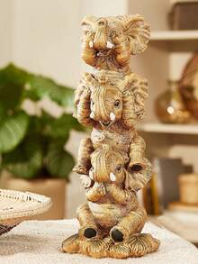 叠叠大象摆件，波西米亚风家居装饰 - 独特的树脂动物雕像，适用于客厅、书桌和书架，是动物爱好者的理想礼物 - 彩色 - 查看 4