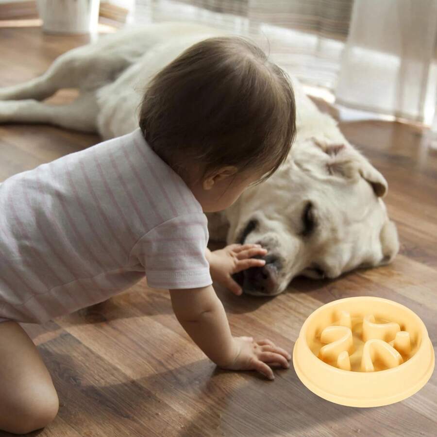 Slow Feeder Dog Bowls Anti-Choking Puzzle Pet Bowls Non Slip Interactive Maze Dishes For Dogs And Cats Food Training - Màu vàng - Xem 1