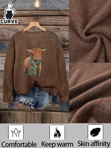 Plus Size Casual Fashion Yak Print T-Shirt, Suitable For Parties, Family Gatherings And Everyday Casual Wear, St. Patrick's Day Outfit, Good Luck Charm, Shamrock, Carnaval, Carnival Event, Year Of The Horse, Graphic Print Valentine's Day, Women's Valentine's Day Gift, Casual Wear Valentine's Day, Carnival Costumes 2026, Horse Element Carnival