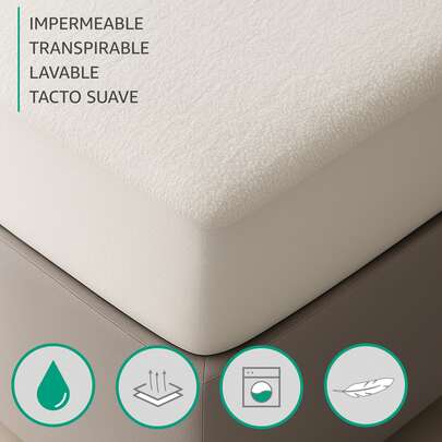 VALENTIA HOME Protector Colchón TERRY Impermeable y Transpirable de Rizo. Resistente y Ajustable, Altura 30cm. Lavable y muy Suave. silencioso, Super Absorbente, Antiácaros, Algodón, Protector Cama Elástico. Tamaños cama 90cm 105cm 135cm 150cm 180cm 200cm ✅ Entrega 24/48h