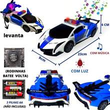 Carrinho Policia Anda Emite Luz E Som Gira 360° Abre Portas - Multicolorido - Visão 5