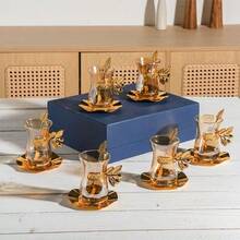 1 Set Gold European Style Coffee Cup, Metal Alloy Minimalist Creative Glass Set, Red Tea Cup, Heat-Resistant Saucer, Mug, Milk Cup - Gold - View 2