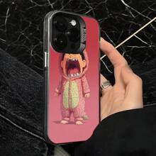 Funda de Teléfono Rosa con Impresión de Personaje de Dinosaurio de Dibujos Animados para Modelos de  y , Regalo Ideal para Todas las Temporadas - Plateado - Ver 4