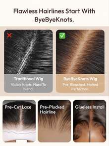 100% Human Hair Wig, No Slippage, Feathered Layered Left Side Part, 200% Density, BOB Style Wig, With Secure Silicone Strips And Adjustable Drawstring, Pre-Thickened Layers, Pre-Trimmed, Pre-Bleached, Pre-Plucked, Natural Black Color, 7"X5" Lace Front, No Tangling, Fits All Head Sizes, Transparent Lace Can Be Dyed, Unice Hair - SNatural - View 10