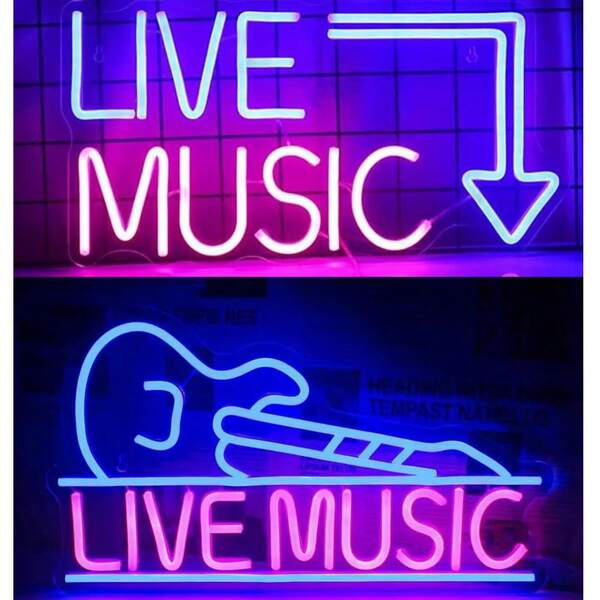 1pc USB Powered "Live Music" Neon Light (With Data Cable) | Bright Wall Hanging Lightweight | Letter Shape | Bar/Music Studio/Bedroom/Club Decor | Party/Wedding/Valentine's Day Mood Lighting | Gamer Gift Live Streaming Background | Alternative To String Lights