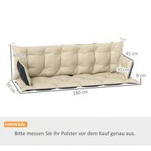Outsunny 3-Seater Bench Cushion 180x110x8, Bench Cushion With Straps, Seat Cushion, Outdoor/Indoor Chair Cushion, Seat Pad, Garden Furniture Seat Pad, Swing, Beige+Black On Site - 1 - 查看 2