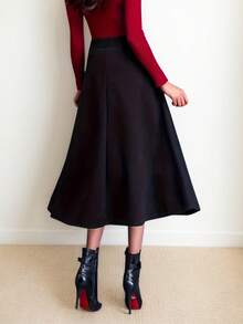 Falda midi elegante y lisa para uso diario para mujeres - Negro - Ver 3