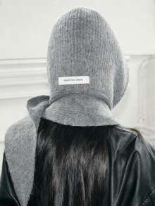 1 pezzo Berretto balaclava da donna di colore unito, cappello lavorato a maglia spesso e caldo con protezione per le orecchie, set elegante e casual retrò di berretto e sciarpa versatile, adatto per uso all'aperto, sci, ciclismo, viaggi, feste, uso quotidiano in autunno/inverno