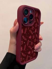 Funda para teléfono con diseño de follaje navideño, compatible con teléfonos ,  16 Pro Max,  15 Pro Max,  13 y  12. Fabricada en TPU, es resistente al agua, a los golpes y a los arañazos. Ideal como regalo de Navidad para familiares, amigos, seres queridos o parejas. - Burdeos - Ver 3