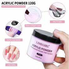 LIMEGIRL 4盎司/120克 专业丙烯酸指甲粉，超硬粉色丙烯酸指甲粉，大容量，适用于丙烯酸美甲、3D法式美甲、指甲延长和雕刻 - 粉色 - 查看 3